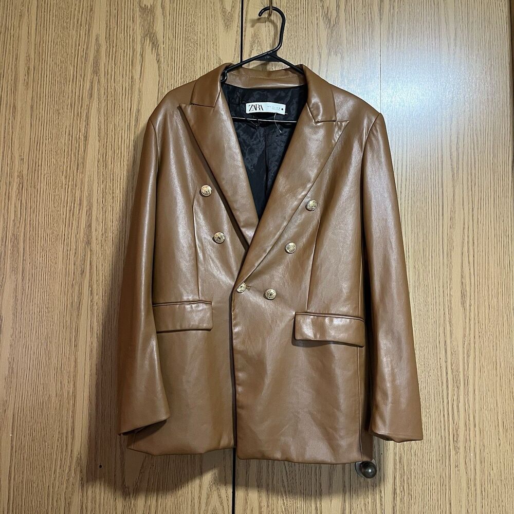 Zara Faux Leather Double Breasted Blazer Women’s Large